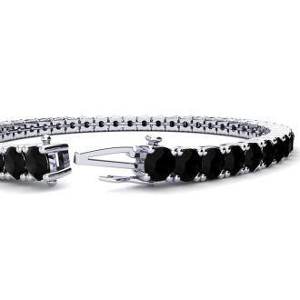 9 3/4 Carat Black Diamond Tennis Bracelet In 14 Karat White Gold, 7 1/2 Inches