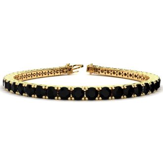 9 3/4 Carat Black Diamond Tennis Bracelet In 14 Karat Yellow Gold, 7 1/2 Inches