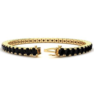 9 3/4 Carat Black Diamond Tennis Bracelet In 14 Karat Yellow Gold, 7 1/2 Inches