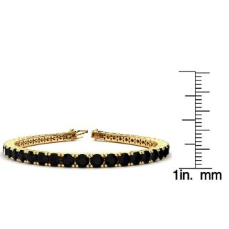 9 3/4 Carat Black Diamond Tennis Bracelet In 14 Karat Yellow Gold, 7 1/2 Inches