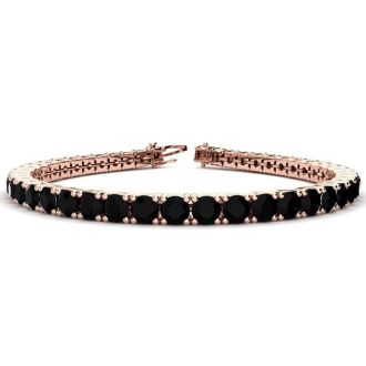 7 3/4 Carat Black Diamond Tennis Bracelet In 14 Karat Rose Gold, 6 Inches