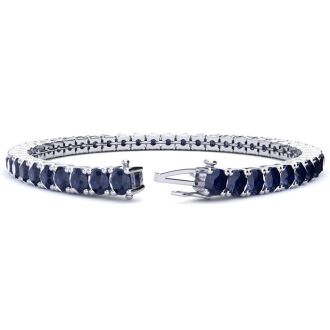 14 3/4 Carat Sapphire Tennis Bracelet In 14 Karat White Gold, 8 Inches