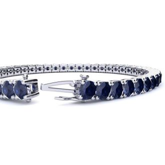 14 3/4 Carat Sapphire Tennis Bracelet In 14 Karat White Gold, 8 Inches