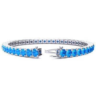 10 3/4 Carat Blue Topaz Tennis Bracelet In 14 Karat White Gold, 6 1/2 Inches