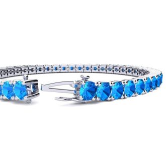 10 3/4 Carat Blue Topaz Tennis Bracelet In 14 Karat White Gold, 6 1/2 Inches