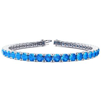 12 1/4 Carat Blue Topaz Tennis Bracelet In 14 Karat White Gold, 7 1/2 Inches