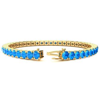 11 1/2 Carat Blue Topaz Tennis Bracelet In 14 Karat Yellow Gold, 7 Inches