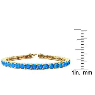 11 1/2 Carat Blue Topaz Tennis Bracelet In 14 Karat Yellow Gold, 7 Inches
