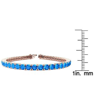 10 3/4 Carat Blue Topaz Tennis Bracelet In 14 Karat Rose Gold, 6 1/2 Inches