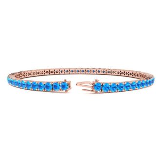 6 1/3 Carat Blue Topaz Tennis Bracelet In 14 Karat Rose Gold, 8 1/2 Inches
