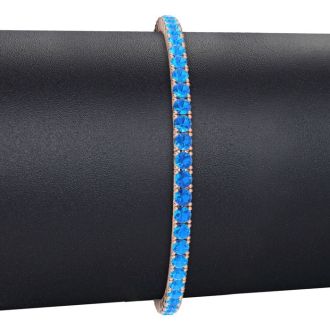 6 1/3 Carat Blue Topaz Tennis Bracelet In 14 Karat Rose Gold, 8 1/2 Inches