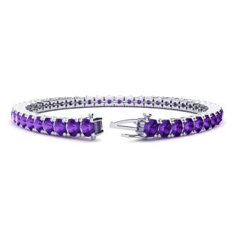 10 1/2 Carat Amethyst Tennis Bracelet In 14 Karat White Gold, 8 Inches