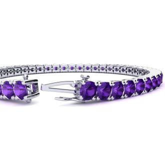 10 1/2 Carat Amethyst Tennis Bracelet In 14 Karat White Gold, 8 Inches