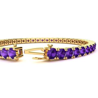 9 1/5 Carat Amethyst Tennis Bracelet In 14 Karat Yellow Gold, 7 Inches