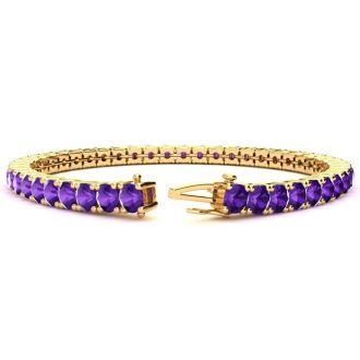 10 1/2 Carat Amethyst Tennis Bracelet In 14 Karat Yellow Gold, 8 Inches