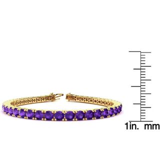 10 1/2 Carat Amethyst Tennis Bracelet In 14 Karat Yellow Gold, 8 Inches