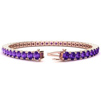 9 3/4 Carat Amethyst Tennis Bracelet In 14 Karat Rose Gold, 7 1/2 Inches