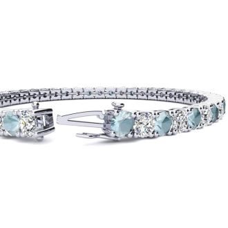 Aquamarine Bracelet: Aquamarine Jewelry: 7 3/4 Carat Aquamarine and Diamond Tennis Bracelet In 14 Karat White Gold, 6 1/2 Inches