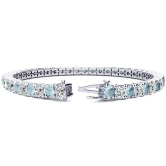 Aquamarine Bracelet: Aquamarine Jewelry: 8 3/4 Carat Aquamarine and Diamond Tennis Bracelet In 14 Karat White Gold, 7 1/2 Inches