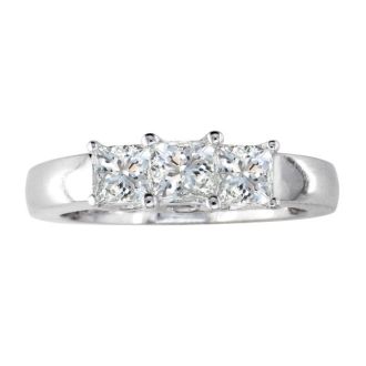 1 1/2ct Princess Three Diamond Ring in 14k White Gold. Closeout