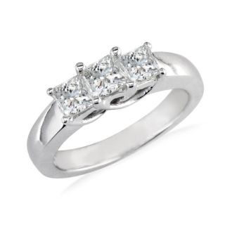 1 1/2ct Princess Three Diamond Ring in 14k White Gold. Closeout