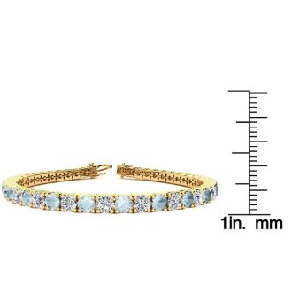 Aquamarine Bracelet: Aquamarine Jewelry: 8 3/4 Carat Aquamarine and Diamond Tennis Bracelet In 14 Karat Yellow Gold, 7 1/2 Inches