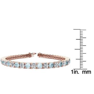 Aquamarine Bracelet: Aquamarine Jewelry: 8 1/4 Carat Aquamarine and Diamond Tennis Bracelet In 14 Karat Rose Gold, 7 Inches
