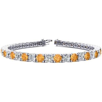 11 3/4 Carat Citrine and Diamond Tennis Bracelet In 14 Karat White Gold, 9 Inches