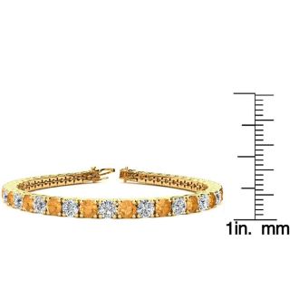 9 3/4 Carat Citrine and Diamond Tennis Bracelet In 14 Karat Yellow Gold, 7 1/2 Inches