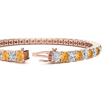 11 3/4 Carat Citrine and Diamond Tennis Bracelet In 14 Karat Rose Gold, 9 Inches