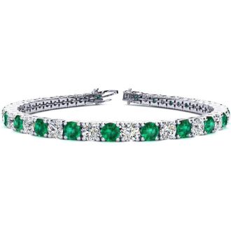 12 Carat Emerald and Diamond Tennis Bracelet In 14 Karat White Gold, 8 Inches