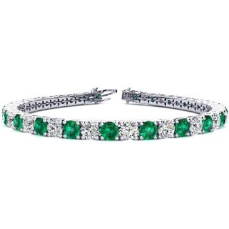 13 1/4 Carat Emerald and Diamond Tennis Bracelet In 14 Karat White Gold, 9 Inches