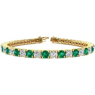 11 Carat Emerald and Diamond Tennis Bracelet In 14 Karat Yellow Gold, 7 1/2 Inches