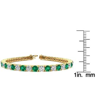 11 Carat Emerald and Diamond Tennis Bracelet In 14 Karat Yellow Gold, 7 1/2 Inches