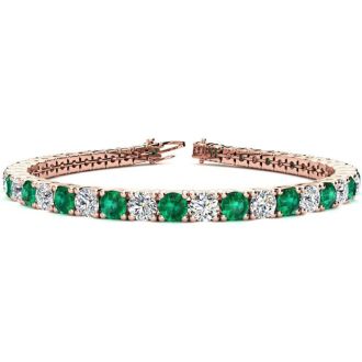 10 1/3 Carat Emerald and Diamond Tennis Bracelet In 14 Karat Rose Gold, 7 Inches