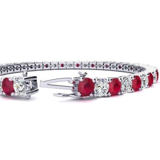 Ruby Bracelet; Ruby Tennis Bracelet; 9 Carat Ruby and Diamond Tennis Bracelet In 14 Karat White Gold