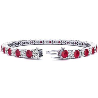Ruby Bracelet; Ruby Tennis Bracelet; 12 1/2 Carat Ruby and Diamond Tennis Bracelet In 14 Karat White Gold