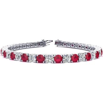 Ruby Bracelet; Ruby Tennis Bracelet; 13 Carat Ruby and Diamond Tennis Bracelet In 14 Karat White Gold