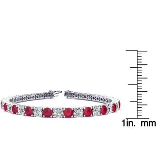 Ruby Bracelet; Ruby Tennis Bracelet; 13 Carat Ruby and Diamond Tennis Bracelet In 14 Karat White Gold