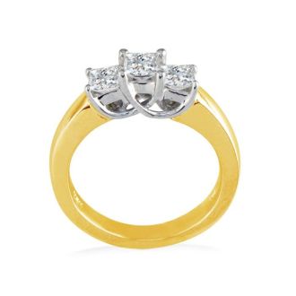 1 1/2ct Princess Three Diamond Ring in 14k Two Tone Gold. Closeout