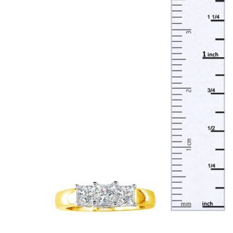 1 1/2ct Princess Three Diamond Ring in 14k Two Tone Gold. Closeout