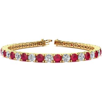 Ruby Bracelet; Ruby Tennis Bracelet; 10 3/4 Carat Ruby and Diamond Tennis Bracelet In 14 Karat Yellow Gold