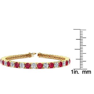 Ruby Bracelet; Ruby Tennis Bracelet; 10 3/4 Carat Ruby and Diamond Tennis Bracelet In 14 Karat Yellow Gold