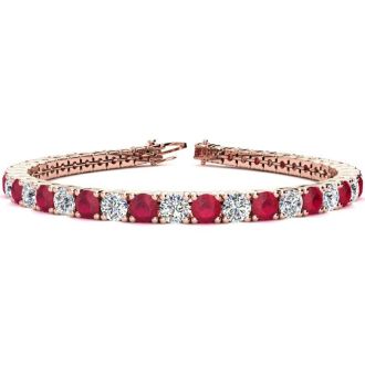 Ruby Bracelet; Ruby Tennis Bracelet; 11 1/2 Carat Ruby and Diamond Tennis Bracelet In 14 Karat Rose Gold