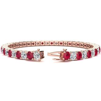 Ruby Bracelet; Ruby Tennis Bracelet; 11 1/2 Carat Ruby and Diamond Tennis Bracelet In 14 Karat Rose Gold