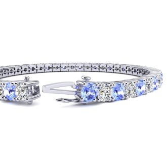 9 Carat Tanzanite and Diamond Tennis Bracelet In 14 Karat White Gold, 7 Inches