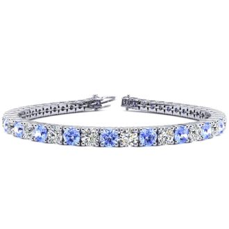 11 1/2 Carat Tanzanite and Diamond Tennis Bracelet In 14 Karat White Gold, 9 Inches