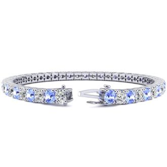 11 1/2 Carat Tanzanite and Diamond Tennis Bracelet In 14 Karat White Gold, 9 Inches