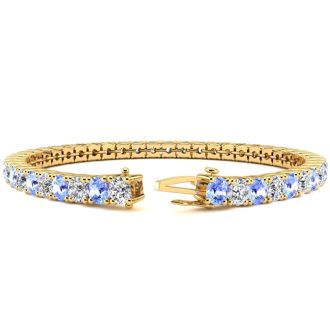 9 Carat Tanzanite and Diamond Tennis Bracelet In 14 Karat Yellow Gold, 7 Inches