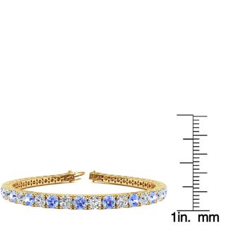 11 Carat Tanzanite and Diamond Tennis Bracelet In 14 Karat Yellow Gold, 8 1/2 Inches